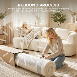 Canapé 3 places en chenille sans armature, assise large, coussins à ressorts, mousse haute densité, 3 coussins, blanc crème