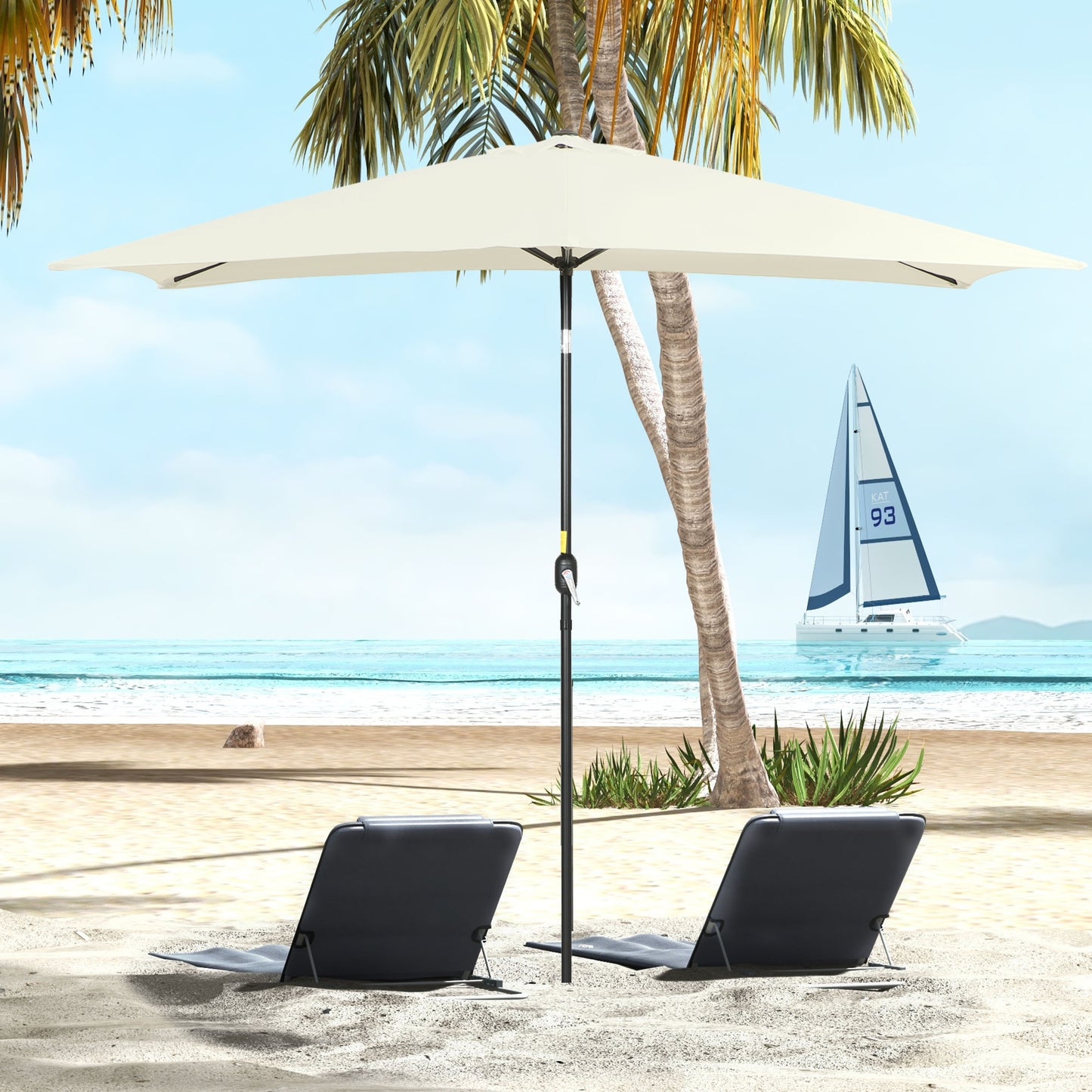 Outsunny 2 x 3 m Rectangular Tilting Aluminum Garden Parasol, Garden Umbrella, Outdoor Parasol with Crank, Cream White