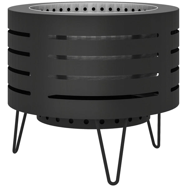 Foyer extérieur rond à bois portable avec cendrier et pieds en épingle à cheveux, noir