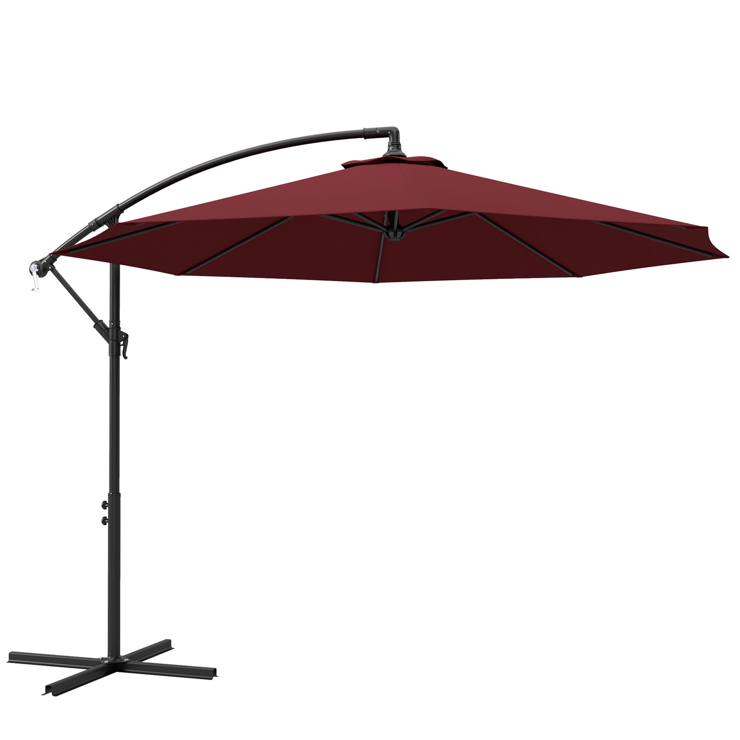 Outsunny 3m Hanging Garden Umbrella, Cantilever, Banana, with Base and Crank, Wine Red