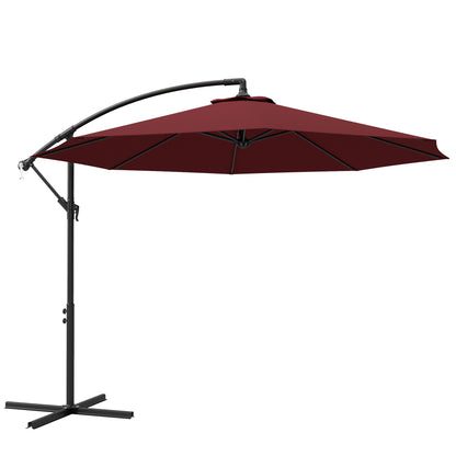 Outsunny 3m Hanging Garden Umbrella, Cantilever, Banana, with Base and Crank, Wine Red
