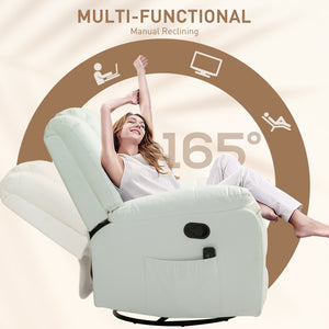 Fauteuil inclinable massant à vibrations 8 points en cuir, pivotant, poches latérales, pour salon, blanc crème