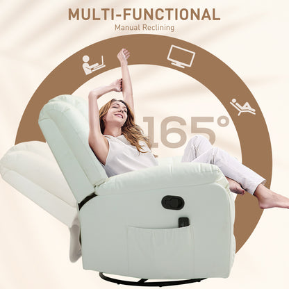 Fauteuil inclinable massant à vibrations 8 points en cuir, pivotant, poches latérales, pour salon, blanc crème
