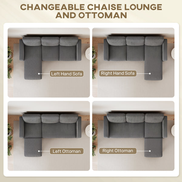 Sectional Sofa, L Shaped Couch, with Changeable Chaise or Ottoman, Dark Grey
