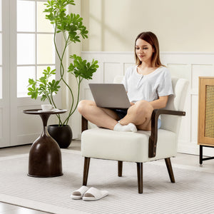 Fauteuil d'appoint avec pieds en bois, rembourrage épais, blanc crème