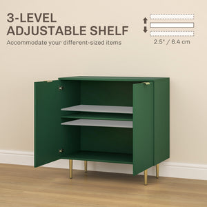 Meuble de rangement de cuisine moderne avec étagères réglables et pieds en métal, vert