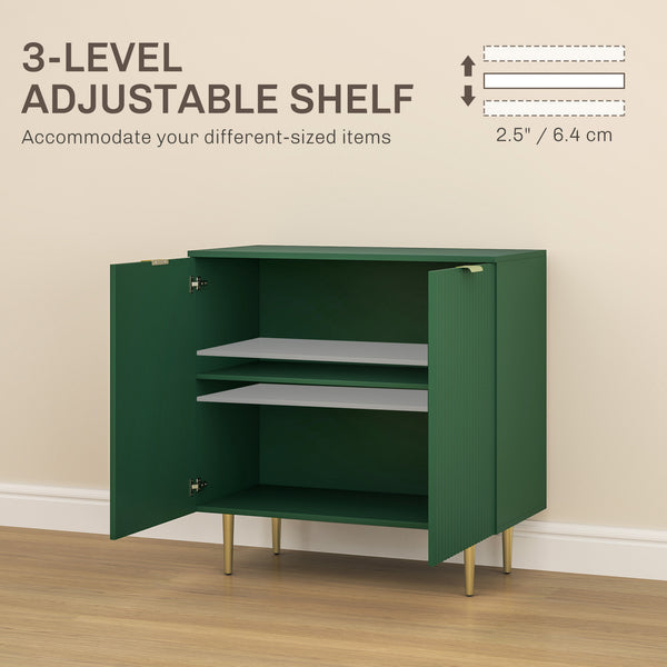 Meuble de rangement de cuisine moderne avec étagères réglables et pieds en métal, vert