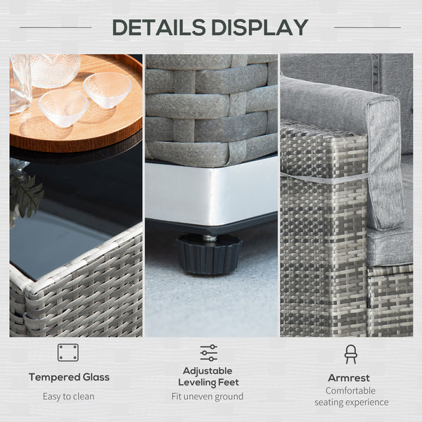 7pc Garden Wicker Sectional Set w/ Tea Table Patio Rattan Lounge Sofa Outdoor Deck Furniture Light Grey