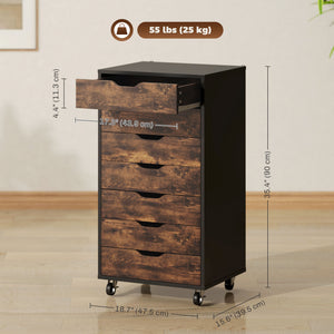 Classeur vertical à 7 tiroirs pour bureau à domicile, 47 x 39 x 90 cm, brun rustique