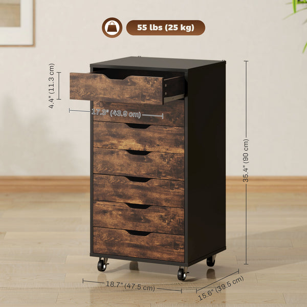 Classeur vertical à 7 tiroirs pour bureau à domicile, 47 x 39 x 90 cm, brun rustique