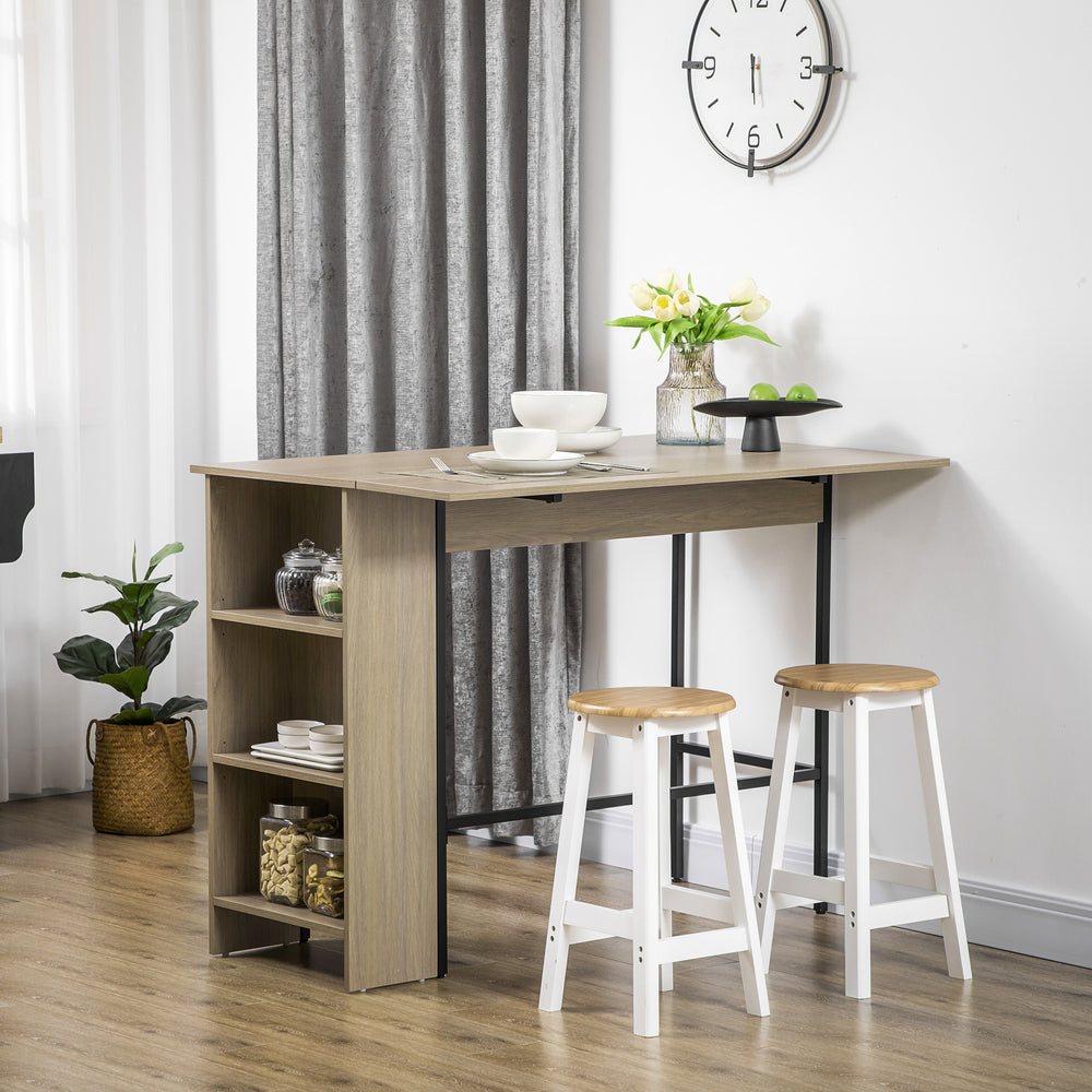 Table de bar extensible avec étagère de rangement réglable, gris clair
