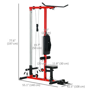 Machine à tirage vertical avec siège réglable et repose-pieds relevable, rouge