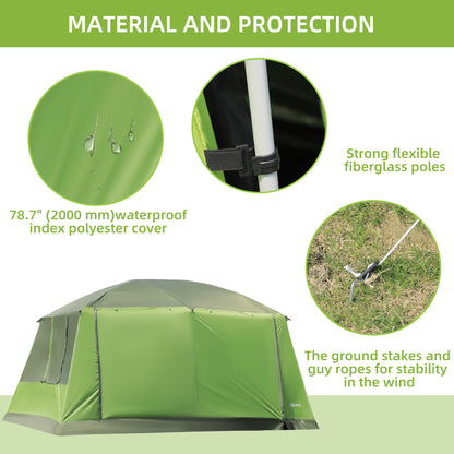 Outsunny Tunnel Tent with Porch, Two Rooms, Lamp Hook, Portable Carry Bag, Green