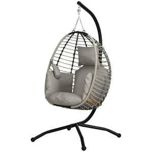 Outdoor Hanging Egg Chair with Thick Padded Cushion, Patio Swing Chair, Grey