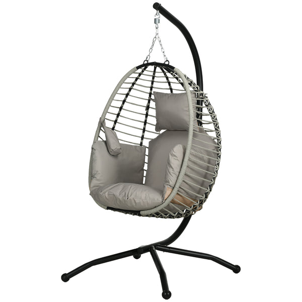 Outdoor Hanging Egg Chair with Thick Padded Cushion, Patio Swing Chair, Grey