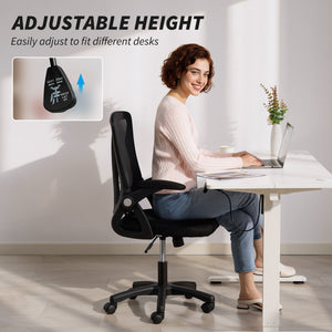 Chaise de bureau en filet à accoudoirs relevables, noire