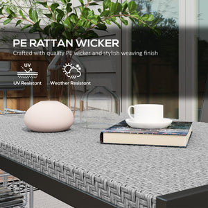 Table de jardin rectangulaire avec plateau en rotin synthétique gris