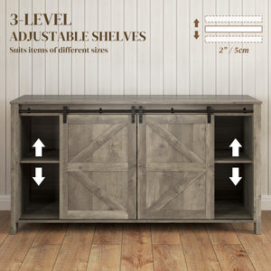 Buffet de style campagnard avec portes coulissantes, tiroirs et étagères réglables, gris clair vieilli