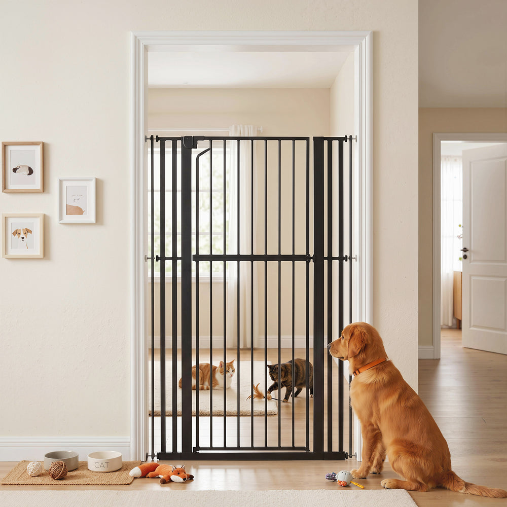 Barrière haute pour animaux 63 po, largeur réglable, noire