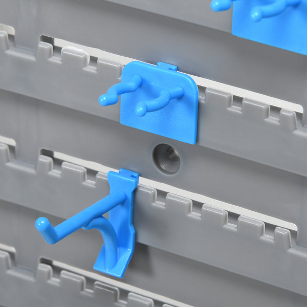 54-piece pegboard and wall shelf with 50 hooks, DIY tool storage for garage, blue