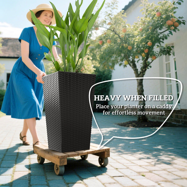 Set of 3 Tall Plant Stand, Outdoor &amp; Indoor Flower Pot Set for Front Door, Entryway, Patio and Deck, Black