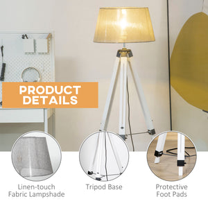 Lampadaire trépied en bois à hauteur réglable, blanc et gris