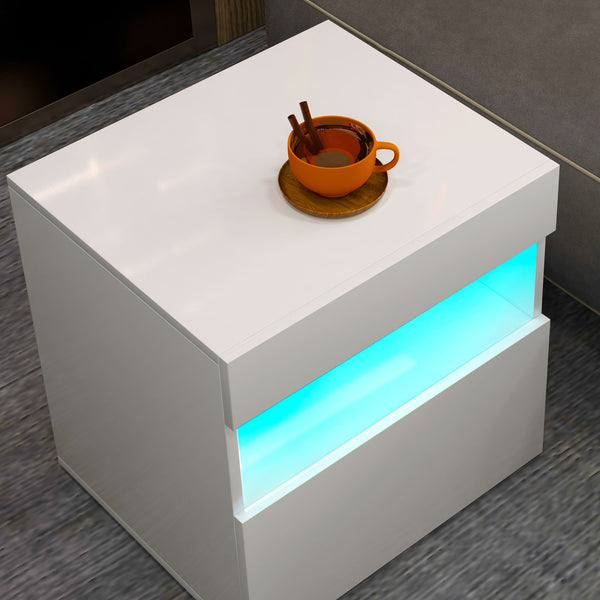 Table de chevet avec éclairage LED, tiroir et étagère ouverte