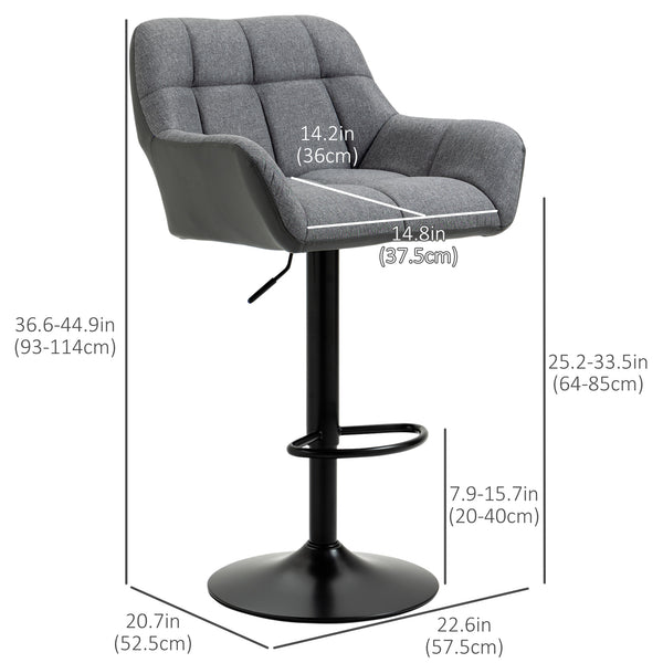 Lot de 2 tabourets de bar pivotants réglables avec repose-pieds, gris