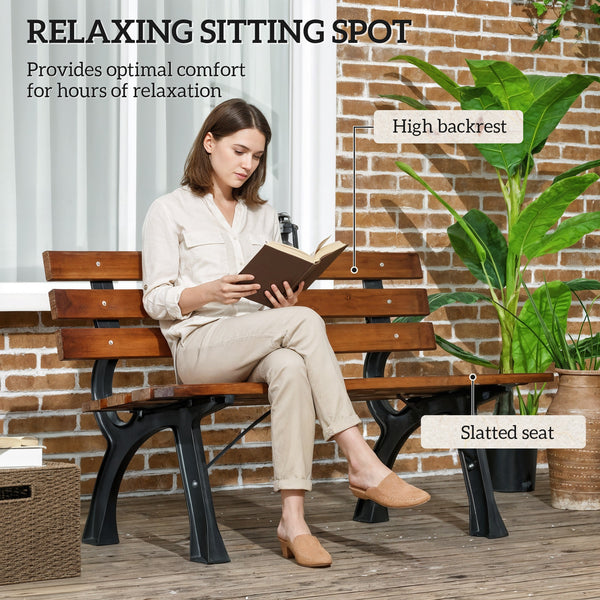 Two-seater garden bench in aluminium and wood with slatted backrest