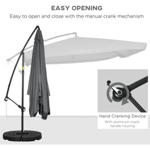 Parasol de terrasse déporté avec moustiquaire et base, gris foncé