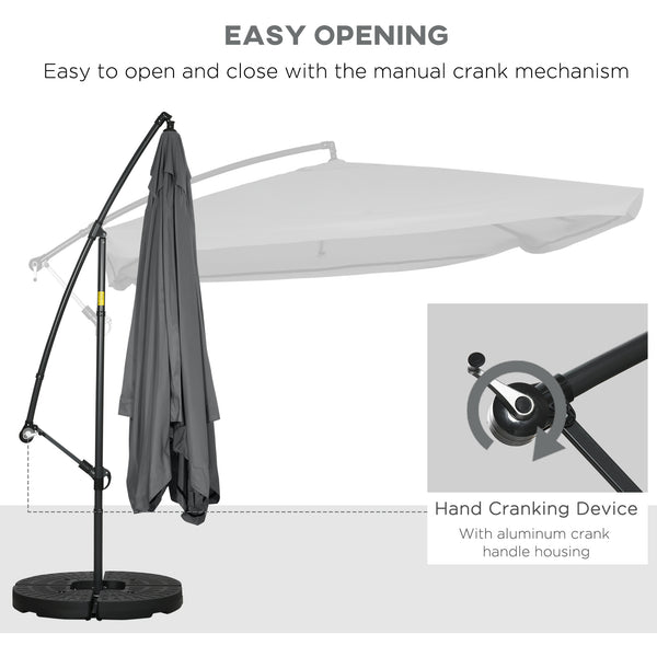 Parasol de terrasse déporté avec moustiquaire et base, gris foncé