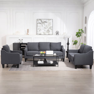 Modern pocket spring sofa, linen upholstery, thick padding, anthracite grey