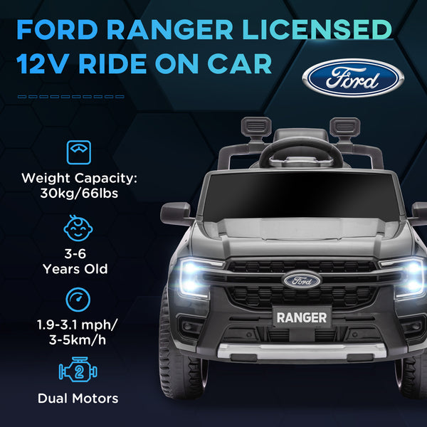 Ford Ranger 12V, sous licence avec rangement arrière, télécommande, gris