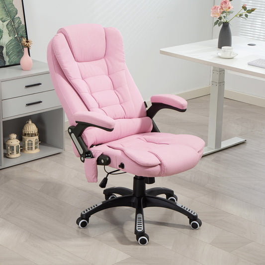 Office Chair with 6 Vibrating Massage Points, High Back, Reclining, Swivel Casters, Pink