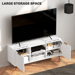 Meuble TV avec rangement pour télé 55 pouces avec 2 étagères ouvertes, blanc