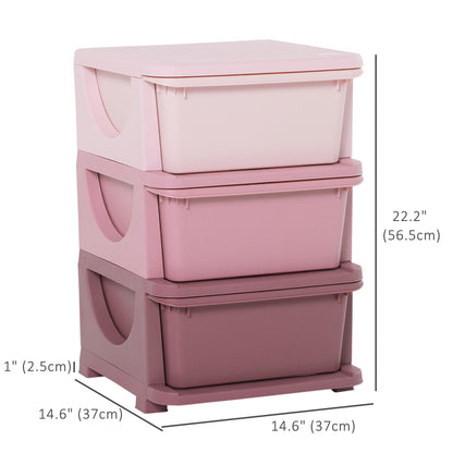 Organiseur de jouets pour enfants à 3 tiroirs en plastique, rose