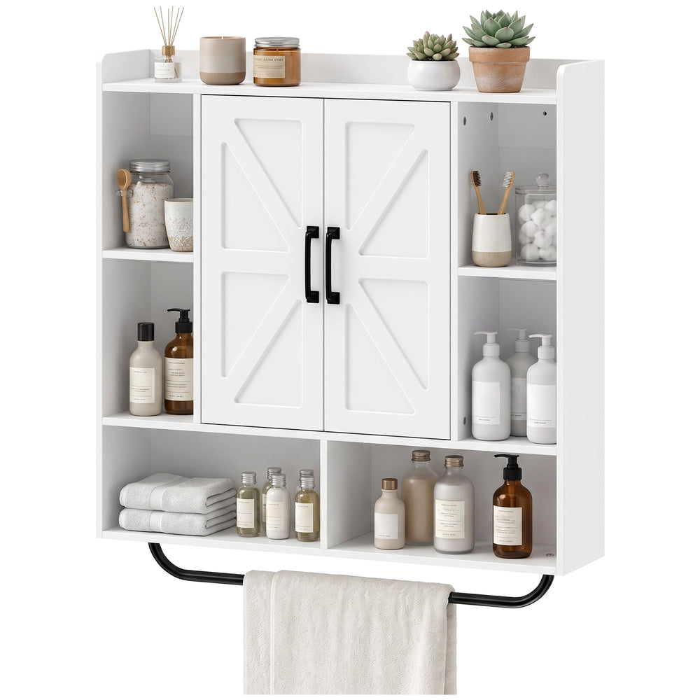 Bathroom wall cabinet with adjustable shelf and towel rack, white
