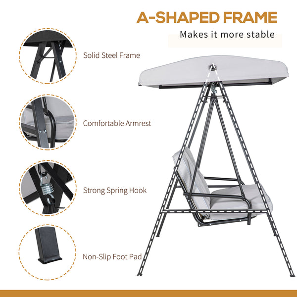 Balancelle 2 places avec auvent réglable, grise