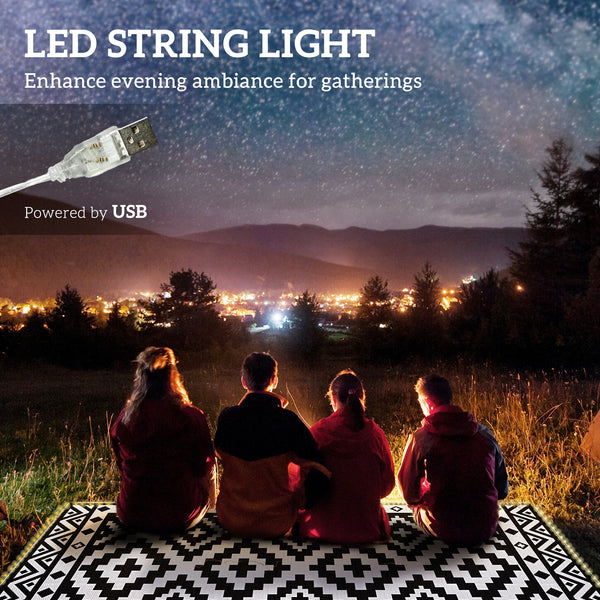 Reversible plastic straw outdoor rug with LED lights 12 ft x 9 ft