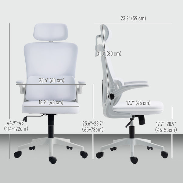 High-back mesh office chair with swivel headrest, cream white