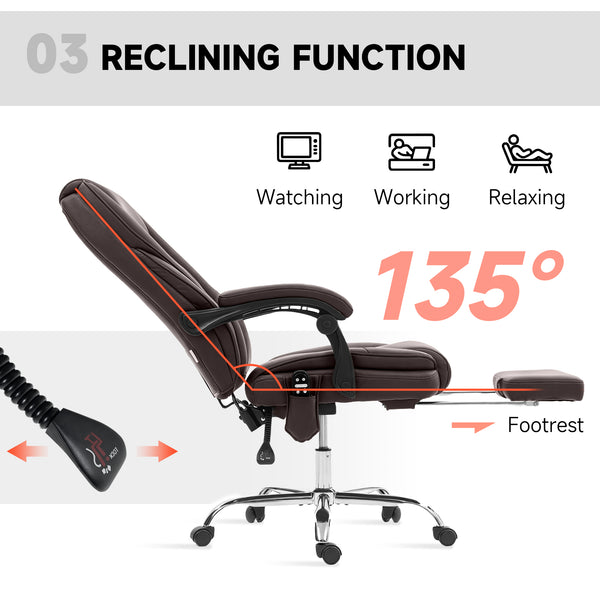 Reclining massage office chair with adjustable height and footrest, dark brown