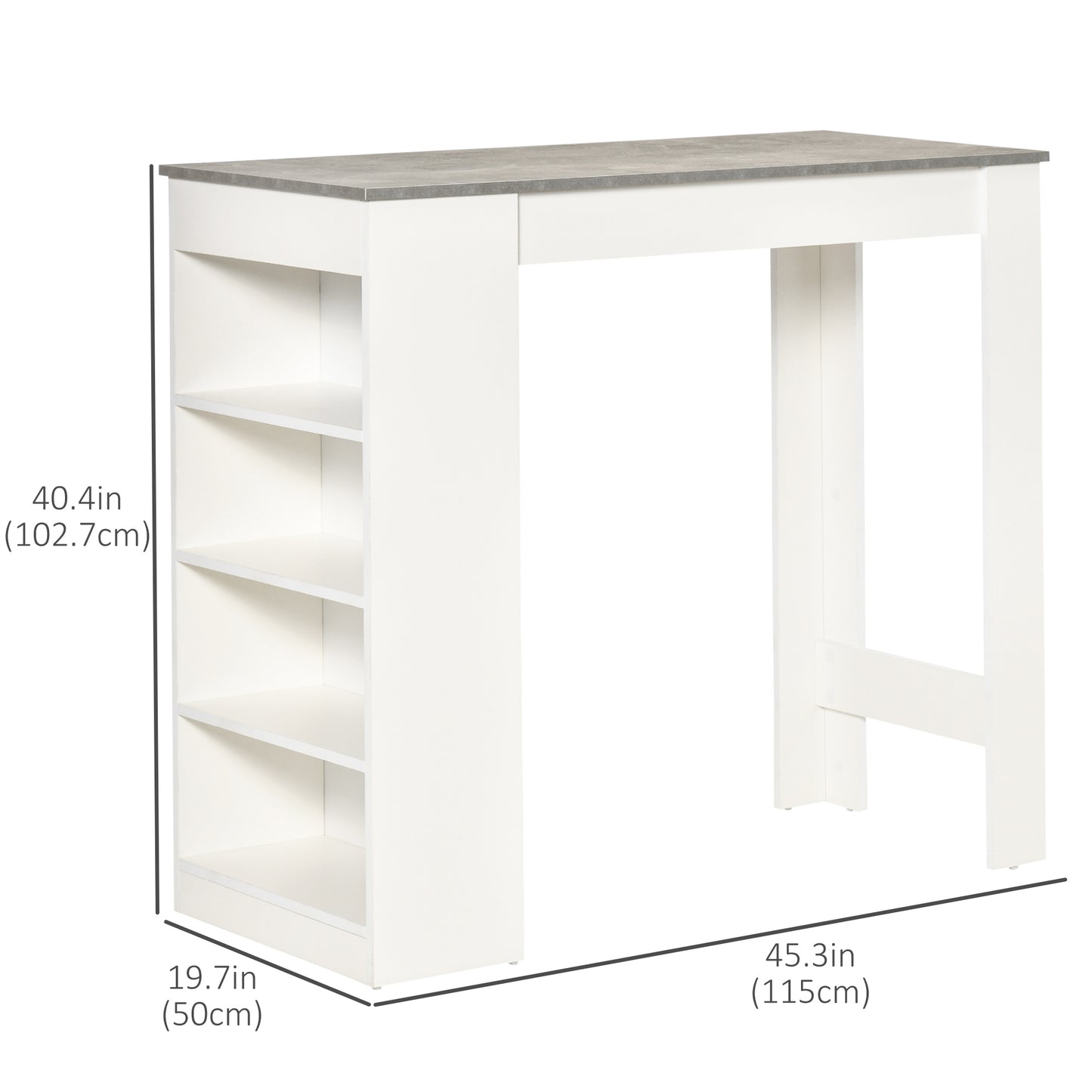 Table de bar avec 4 étagères de rangement, table de bar moderne pour la maison, la cuisine, grise
