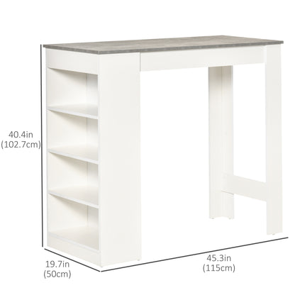 Table de bar avec 4 étagères de rangement, table de bar moderne pour la maison, la cuisine, grise