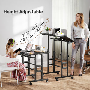 Height and tilt adjustable mobile desk, black