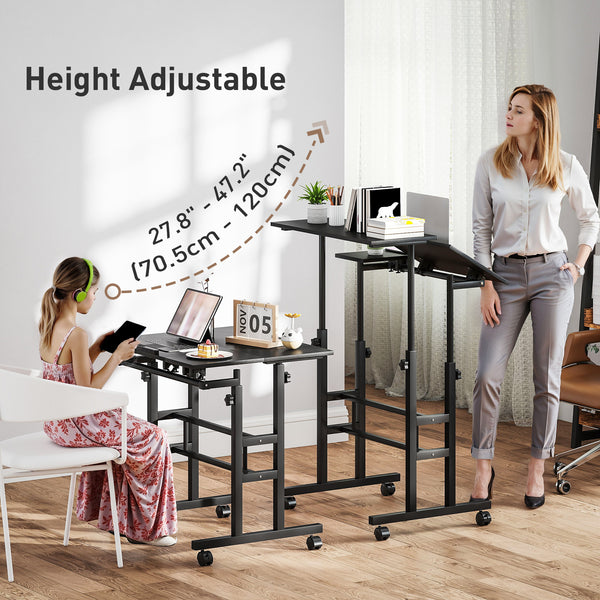 Height and tilt adjustable mobile desk, black