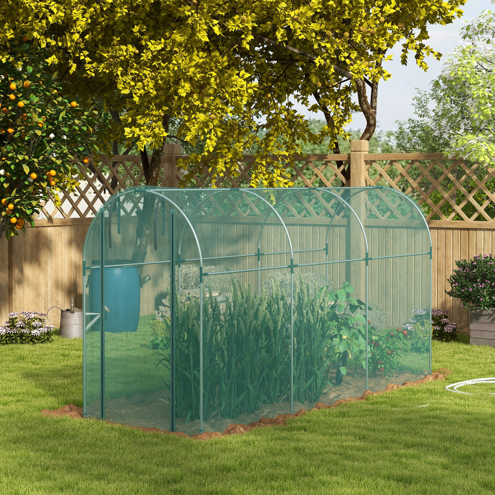 Plant protection tent with zippered door, green