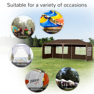 18.7' x 9.4' Party Tent, Portable Folding Wedding Tent, Garden Canopy Event Shelter, Outdoor Sunshade with 4 Removable Sidewalls, Coffee
