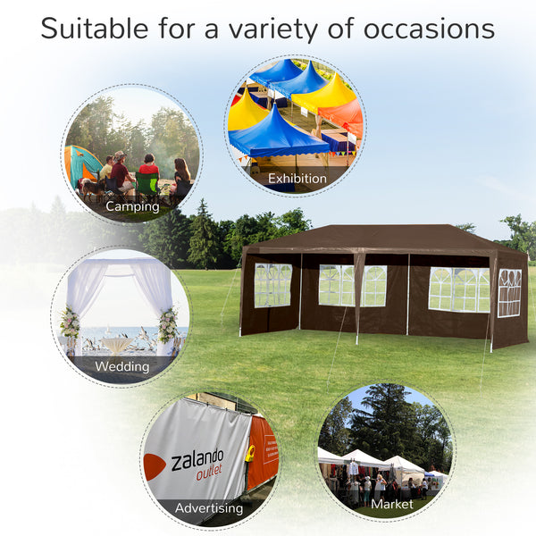 18.7' x 9.4' Party Tent, Portable Folding Wedding Tent, Garden Canopy Event Shelter, Outdoor Sunshade with 4 Removable Sidewalls, Coffee