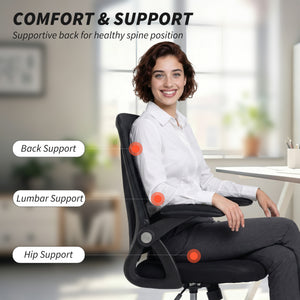 Chaise de bureau en filet à accoudoirs relevables, noire