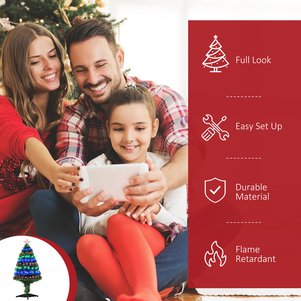 Sapin de Noël artificiel en fibre optique LED pré-éclairé de 3 pieds avec support